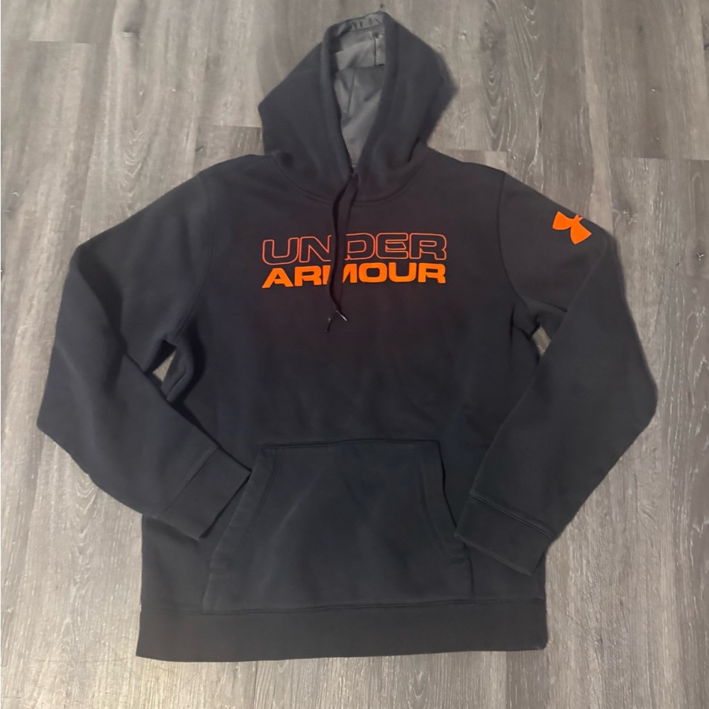 Under Armour Men's Black Pullover Hoodie with Orange Logo Size Medium